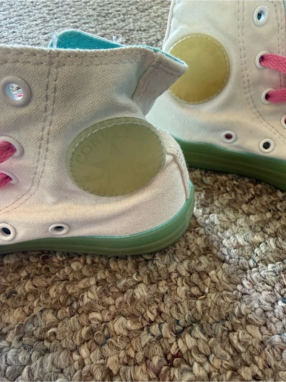 Converse Kids High-Top Sneakers in White, Pink & Teal